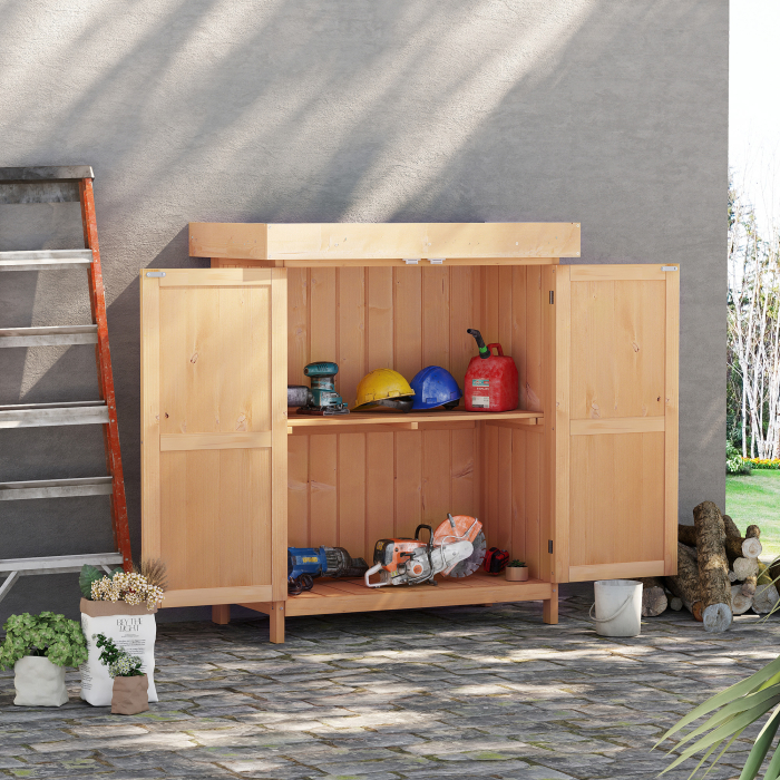  Dulap Exterior Lemn 74×43×88 cm - 2 Rafturi pentru Scule Gradina [2]