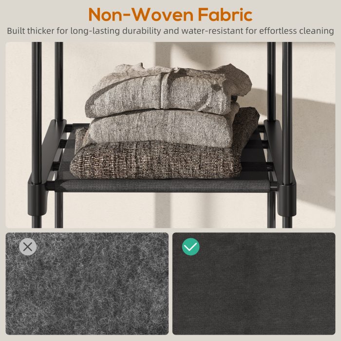  Dulap Garderoba din Material Textil cu 8 Rafturi si 3 Bare pentru Umerase, 182x43x185 cm, Negru [6]