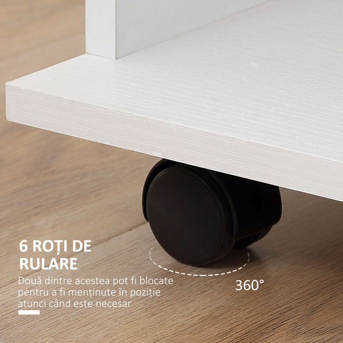  Dulap Garderoba pe Roti cu 2 Bare si 3 Rafturi Deschise, din Lemn si Aluminiu, 120x40x128 cm, Alb [6]