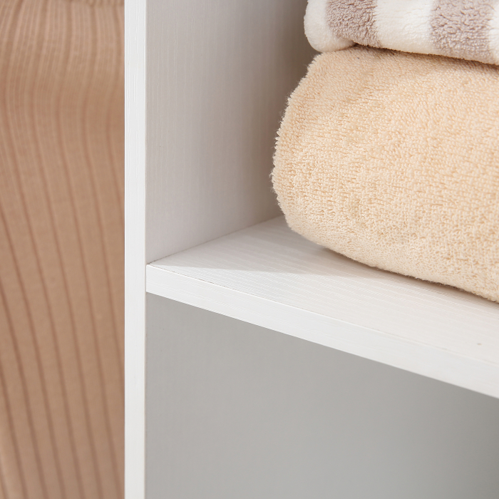  Dulap Garderoba pe Roti cu 2 Bare si 3 Rafturi Deschise, din Lemn si Aluminiu, 120x40x128 cm, Alb [8]