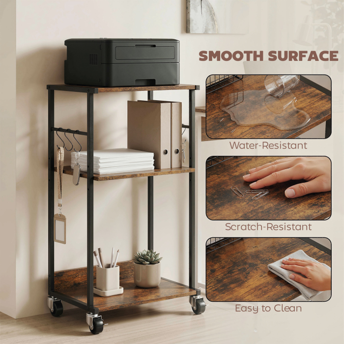  Dulap Imprimanta Industrial 3 Niveluri, Roti si Carlige, Maro Rustic. [6]