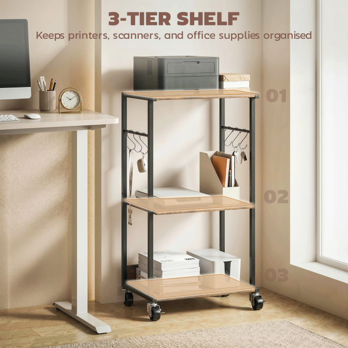  Dulap Imprimanta Industrial 3 Niveluri, Roti si Carlige, Maro Rustic. [4]