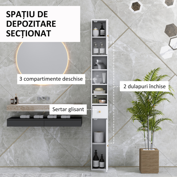  Dulap inalt Baie - Alb, Cu Sertar & Rafturi Deschise, 178 cm [4]