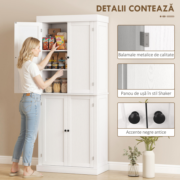  Dulap inalt de Bucatarie cu 6 Rafturi Reglabile si 2 Usi din Lemn, 76x40.5x184 cm, Alb [7]