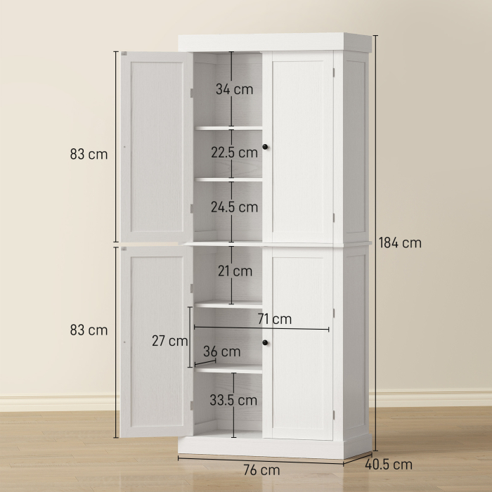  Dulap inalt de Bucatarie cu 6 Rafturi Reglabile si 2 Usi din Lemn, 76x40.5x184 cm, Alb [3]