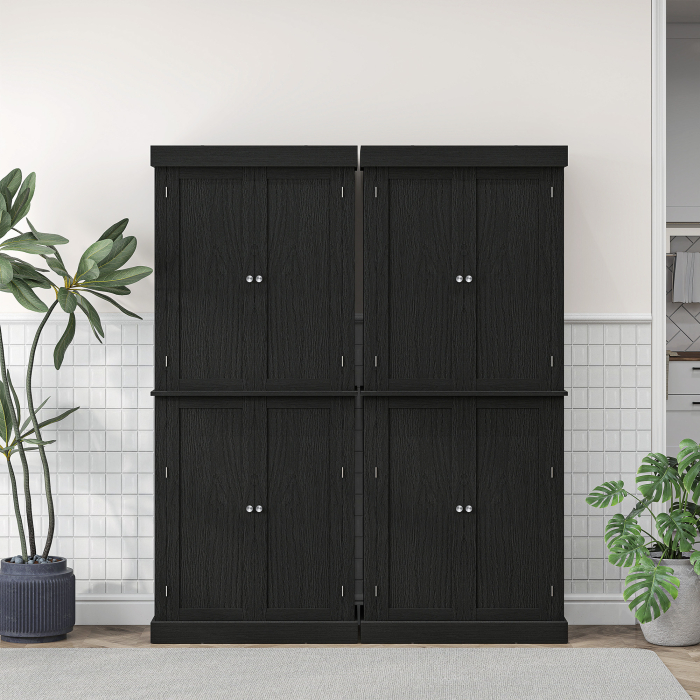  Dulap inalt de Bucatarie cu 6 Rafturi Reglabile si 4 Usi din Lemn, 76x40.5x184 cm, Negru [9]