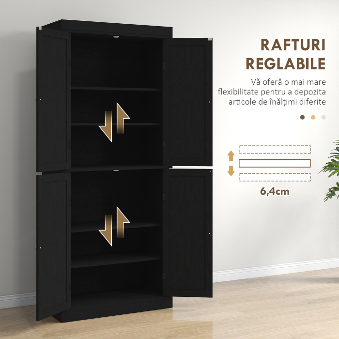  Dulap inalt de Bucatarie cu 6 Rafturi Reglabile si 4 Usi din Lemn, 76x40.5x184 cm, Negru [5]