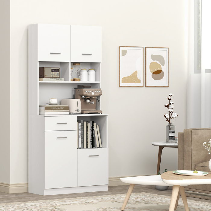  Dulap inalt pentru Bucatarie cu Sertar, 4 Dulapuri si 3 Spatii Deschise, 80x35x180 cm, Alb [8]