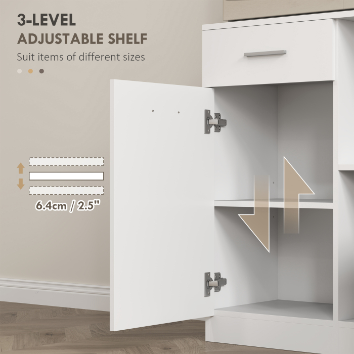 Dulap inalt pentru Bucatarie cu Sertar, 4 Dulapuri si 3 Spatii Deschise, 80x35x180 cm, Alb [5]