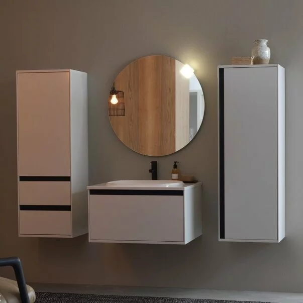 Dulap inalt suspendat cu usa si sertare KolpaSan Pandora mdf alb 130x45 cm [3]