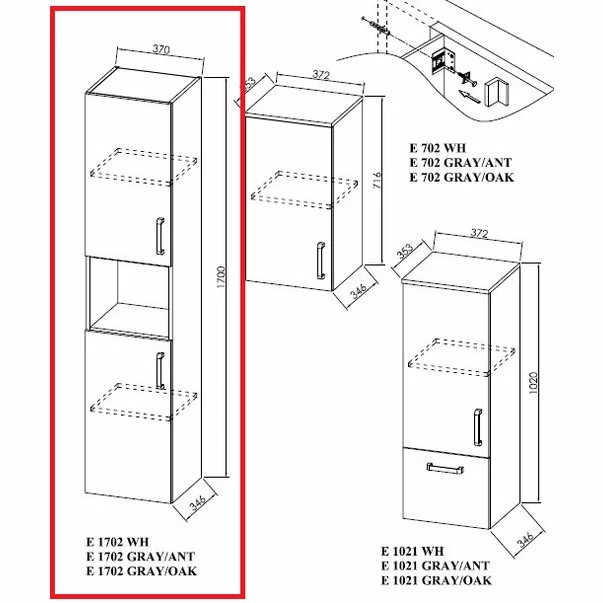 Dulap inalt suspendat KolpaSan Evelin mdf alb 170x37 cm [4]