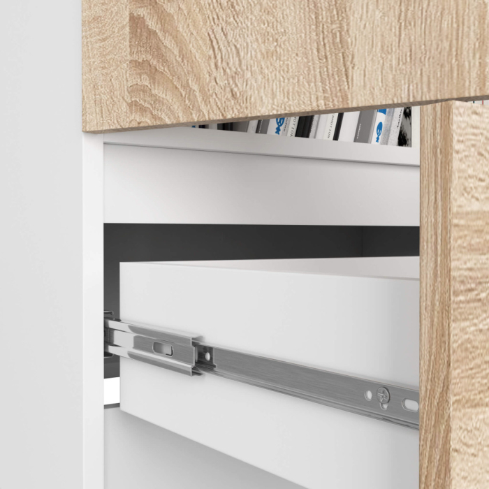 Dulap inchis cu 2 usi si sertar, 4 rafturi, PAL laminat 16 mm, 60x35x180 cm, alb si stejar sonoma [4]