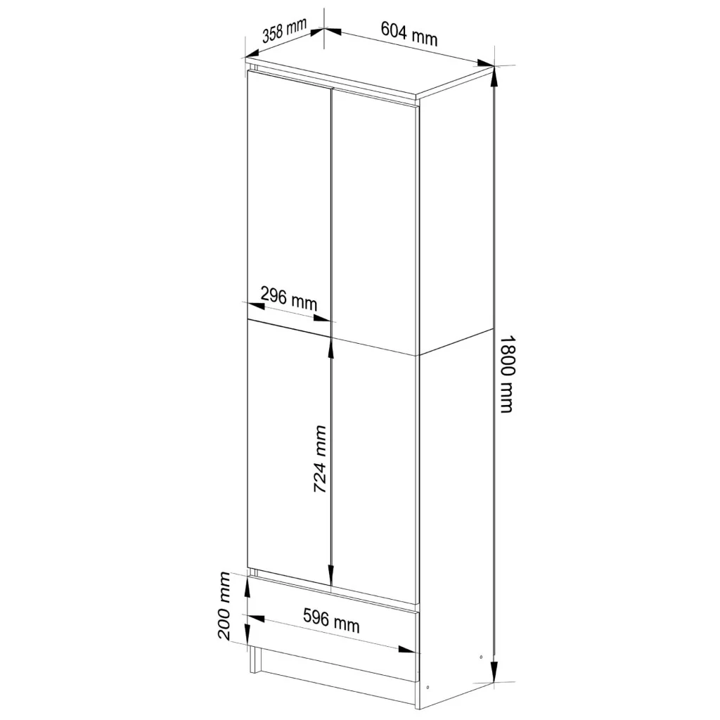 Dulap inchis cu 2 usi si sertar, 4 rafturi, PAL laminat 16 mm, 60x35x180 cm, stejar sonoma si alb [3]