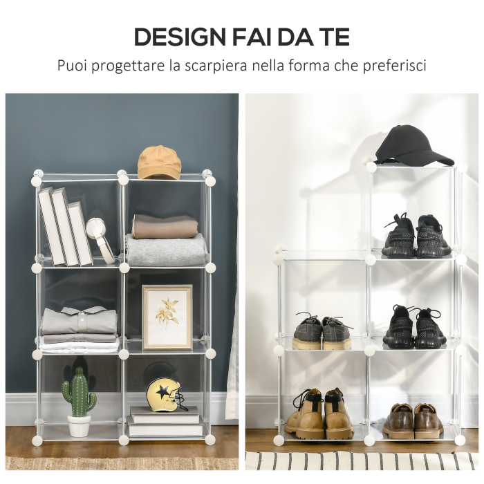  Dulap interior modular pentru pantofi, 6 cuburi din plastic PP, 94,5x32x162cm, transparent [5]