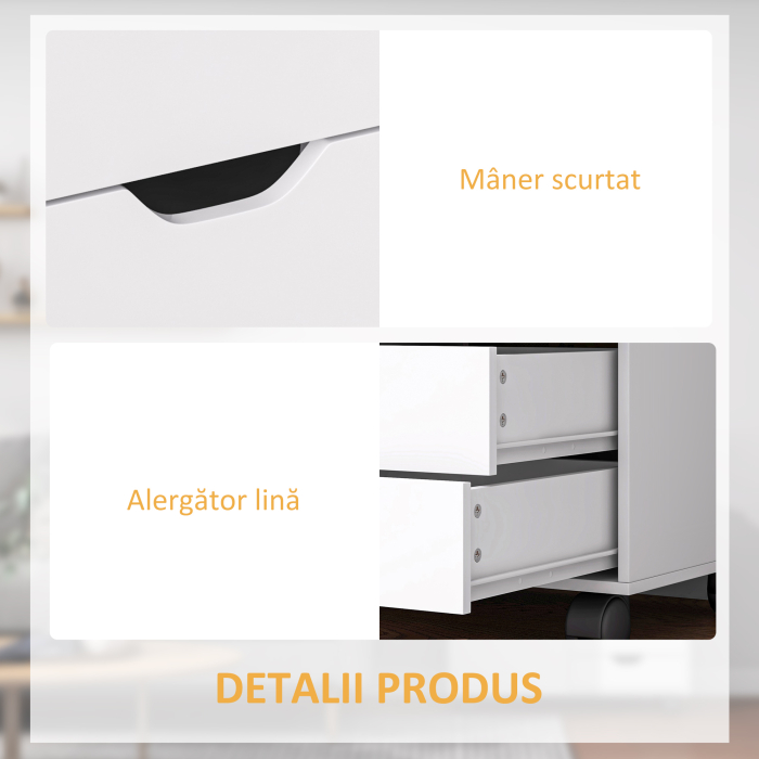  Dulap Lateral cu 5 Sertare, Dulap cu Raft Reglabil, Mobilier pentru Birou pe Roti, Suport pentru Imprimanta pentru Biroul de Acasa, Alb [6]
