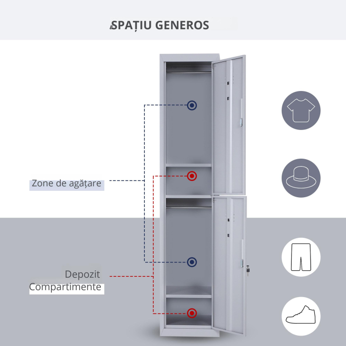  Dulap Metalic Haine - 4 Rafturi, 2 Usi, Gri 38×46×180 cm [4]