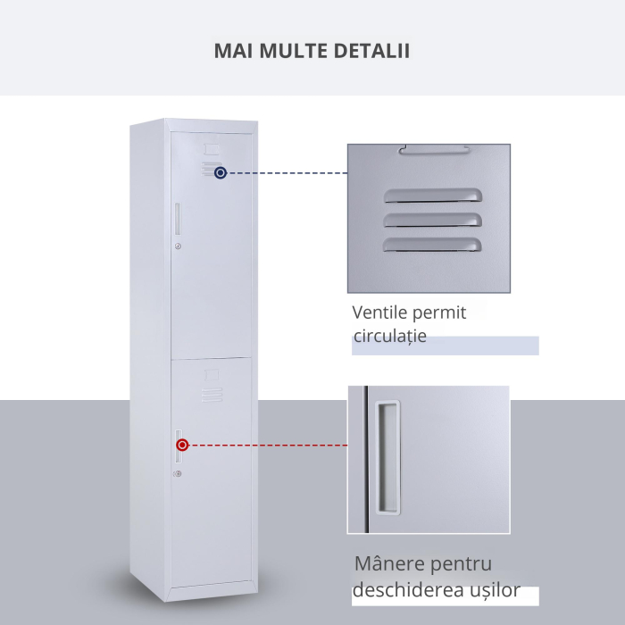  Dulap Metalic Haine - 4 Rafturi, 2 Usi, Gri 38×46×180 cm [5]