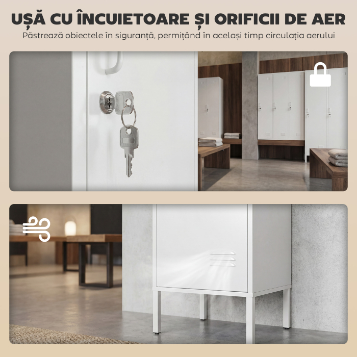  Dulap Metalic Slim cu Usa Blocabila si Suport pentru Etichete, Dulap Multi-Functional cu Bara pentru Haine, Rafturi, pentru Casa sau Birou, 40x40x179 cm, Alb [4]