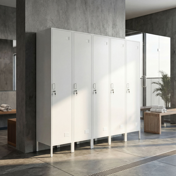  Dulap Metalic Slim cu Usa Blocabila si Suport pentru Etichete, Dulap Multi-Functional cu Bara pentru Haine, Rafturi, pentru Casa sau Birou, 40x40x179 cm, Alb [8]