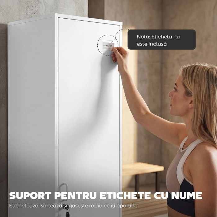  Dulap Metalic Slim cu Usa Blocabila si Suport pentru Etichete, Dulap Multi-Functional cu Bara pentru Haine, Rafturi, pentru Casa sau Birou, 40x40x179 cm, Alb [7]