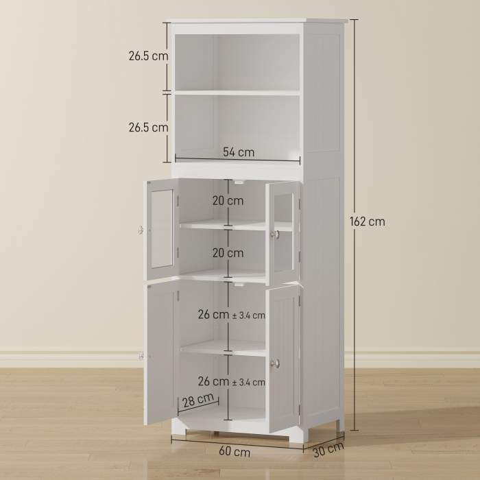  Dulap mobil cu 2 rafturi deschise si 2 dulapuri cu usi, din MDF si Sticla, 60x30x162 cm, Alb [3]