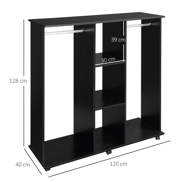  Dulap Mobil cu Roti, 5 Rafturi & Barna Umeras 120x40x128 cm - Negru [3]