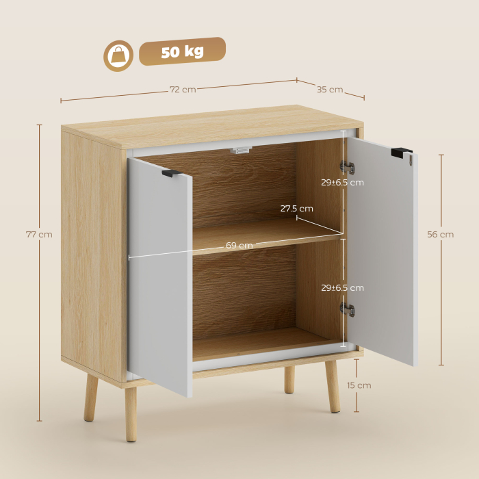  Dulap Modern cu 2 Usi si Raft Reglabil 72x35x77cm Alb si Stejar [3]