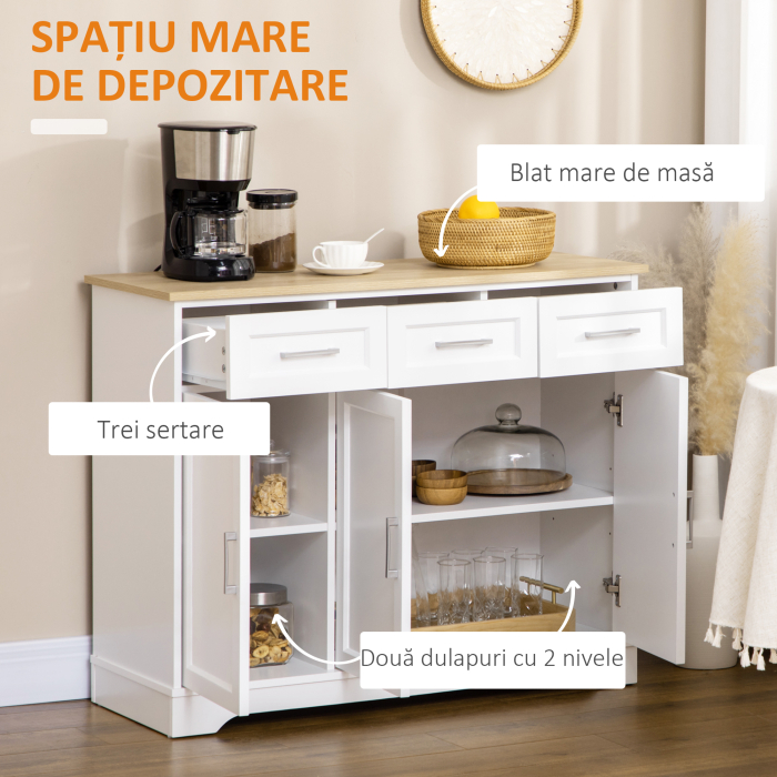  Dulap Modern cu 3 Sertare si 3 Usi, din MDF si PAL, cu Raft Reglabil, 101x39x82 cm, Alb [4]