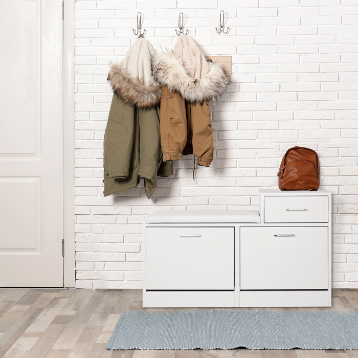  Dulap Modern pentru incaltaminte cu Banca Imbottita pentru 12 Perechi de Pantofi Lemn Alb [2]