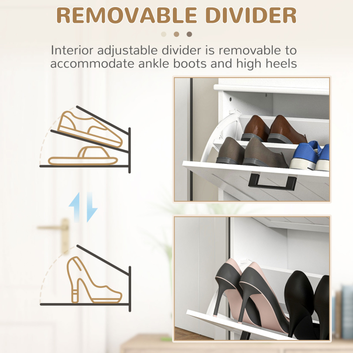  Dulap Modern pentru Pantofi cu 2 Sertare Rabatabile, Capacitate 10 Perechi si Raft Reglabil, 54x24x82,5 cm, Alb [6]