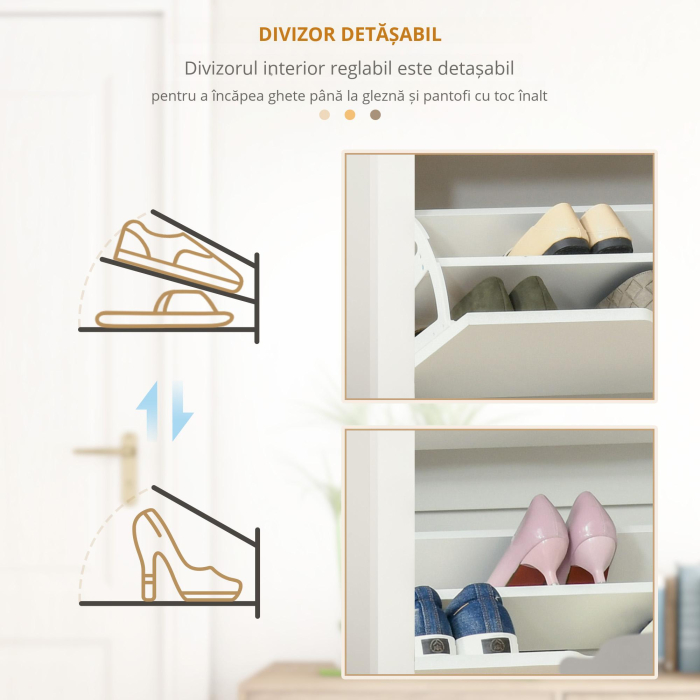  Dulap modern pentru pantofi, pentru maximum 12 perechi, cu 2 sertare reglabile si detasabile, din lemn, 72x26x80 cm, alb [5]