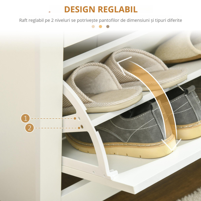  Dulap modern pentru pantofi, pentru maximum 12 perechi, cu 2 sertare reglabile si detasabile, din lemn, 72x26x80 cm, alb [7]