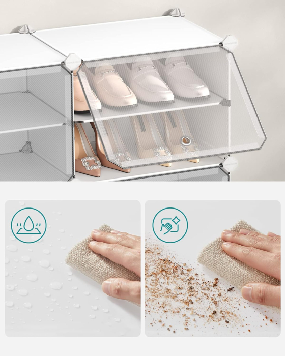 Dulap modular pantofi cu 10 compartimente, cu usi transparente, 83x32x156 cm, alb [8]