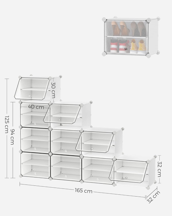 Dulap modular pantofi cu 10 compartimente, cu usi transparente, 83x32x156 cm, alb [4]