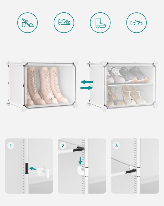 Dulap modular pantofi cu 10 compartimente, cu usi transparente, 83x32x156 cm, alb [6]