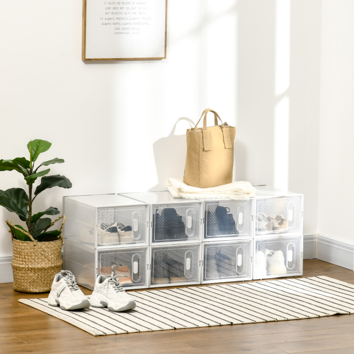  Dulap Modular pentru Pantofi cu 8 Cuburi de Depozitare si Usa Magnetica, din PP, 25x35x19 cm, Alb si Transparent [2]
