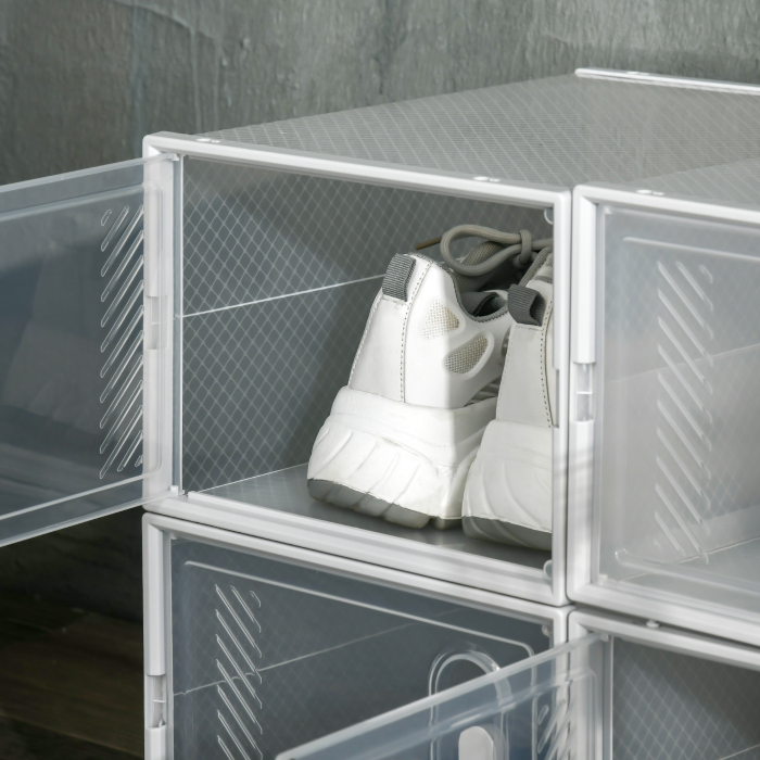  Dulap Modular pentru Pantofi cu 8 Cuburi de Depozitare si Usa Magnetica, din PP, 25x35x19 cm, Alb si Transparent [8]