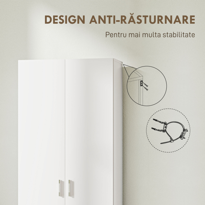  Dulap Multifunctional cu Usi Batante, 5 Rafturi si 3 Niveluri Reglabile, 60x31,5x165 cm, Alb [7]