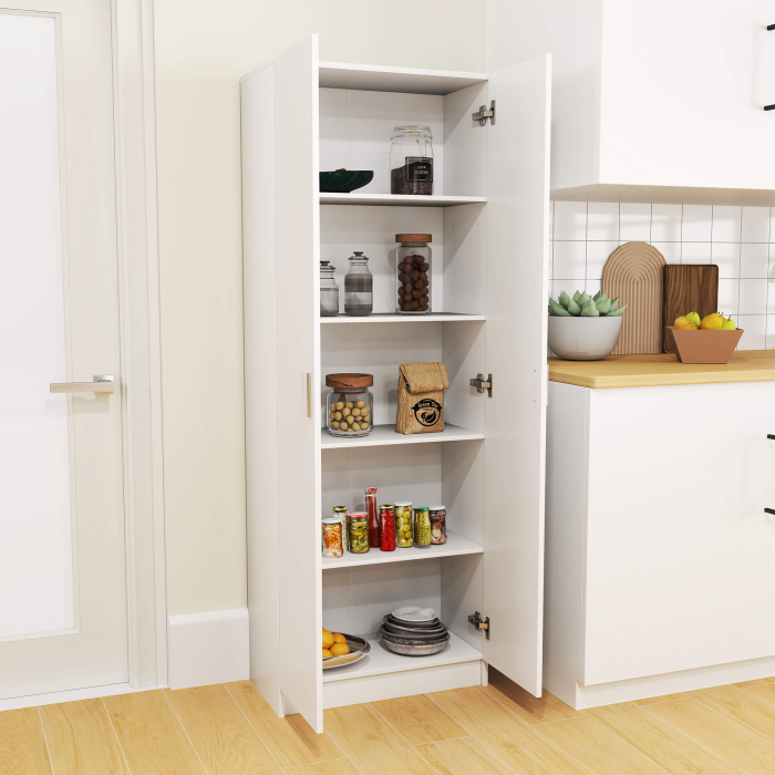  Dulap Multifunctional cu Usi Batante, 5 Rafturi si 3 Niveluri Reglabile, 60x31,5x165 cm, Alb [2]