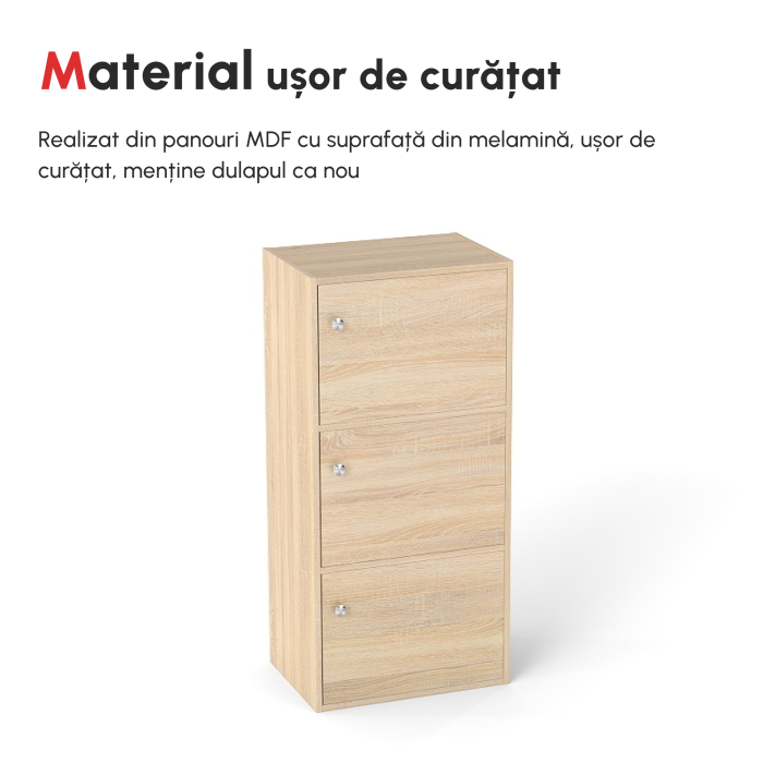  Dulap Multifunctional Lemn Natural - 3 Rafturi & Usi pentru Casa sau Birou [8]