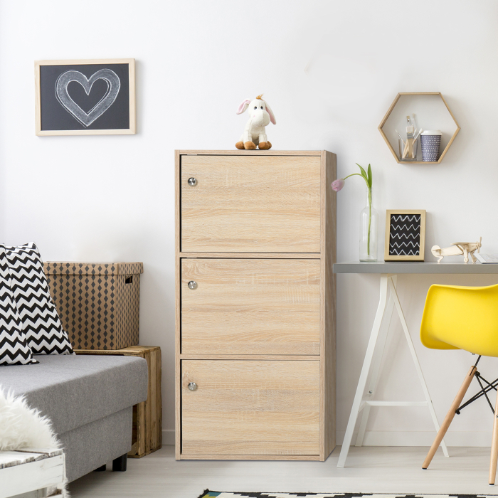  Dulap Multifunctional Lemn Natural - 3 Rafturi & Usi pentru Casa sau Birou [2]