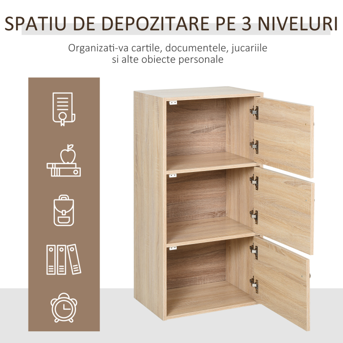  Dulap Multifunctional Lemn Natural - 3 Rafturi & Usi pentru Casa sau Birou [5]