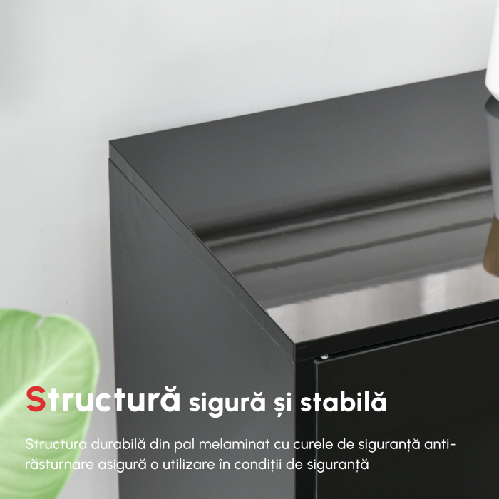 Dulap multifunctional negru  cu 2 sertare si 2 dulapuri cu apasare, 117x36x74cm [6]
