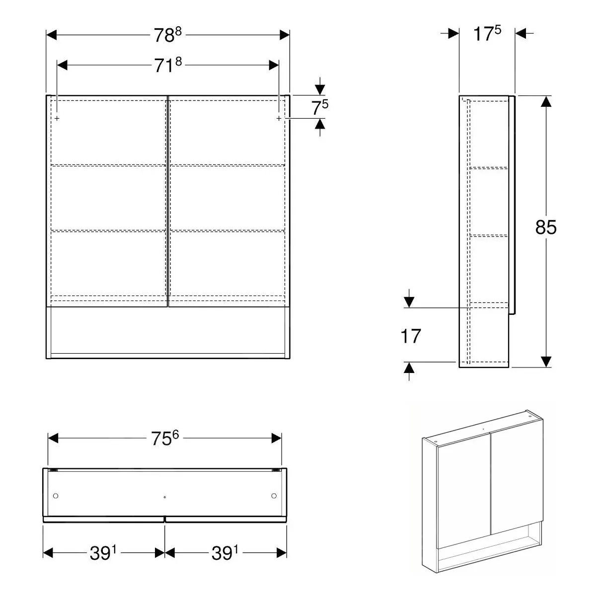 Dulap oglinda Geberit Selnova Square, suspendat, 85 x 79 x 18 cm, mat, maro, 501.271.00.1 [2]
