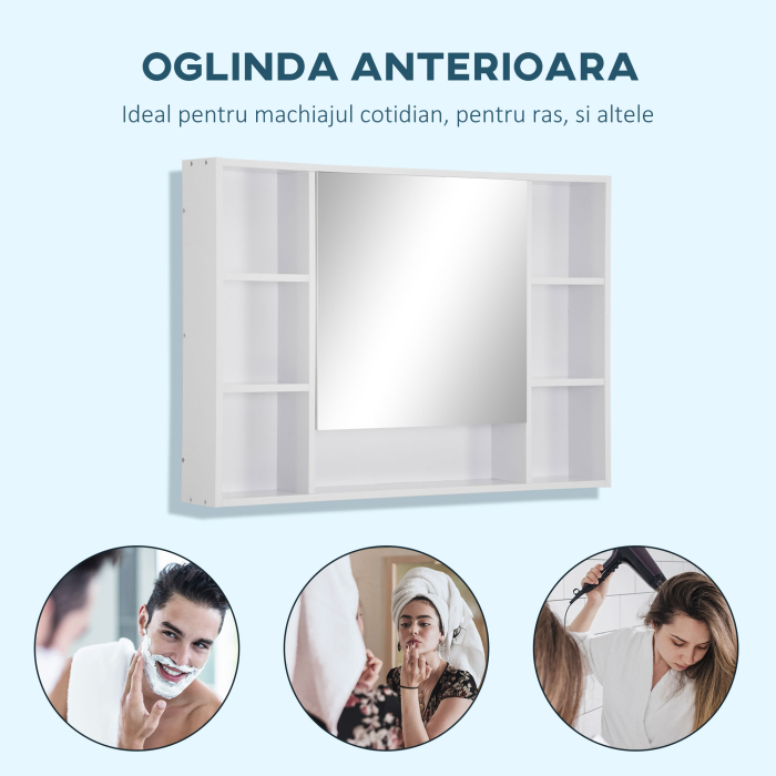  Dulap Oglinda pentru Baie - Alb cu Rafturi [6]