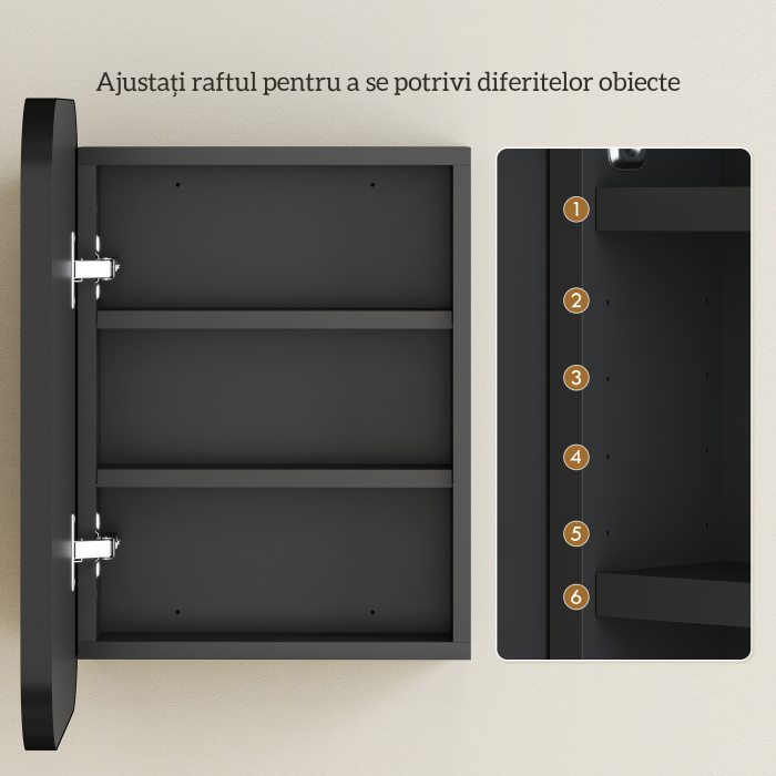  Dulap Oglinda pentru Baie cu 2 Usi Soft Close, Mobilier de Baie cu Oglinda, Rafturi Ajustabile, Dulap Suspendat Economisitor de Spatiu din Sticla, Negru [7]