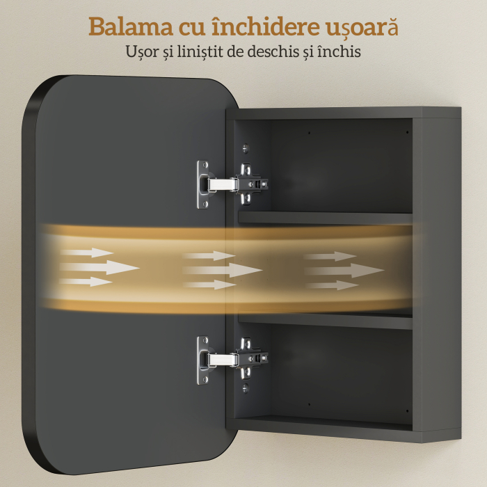  Dulap Oglinda pentru Baie cu 2 Usi Soft Close, Mobilier de Baie cu Oglinda, Rafturi Ajustabile, Dulap Suspendat Economisitor de Spatiu din Sticla, Negru [8]