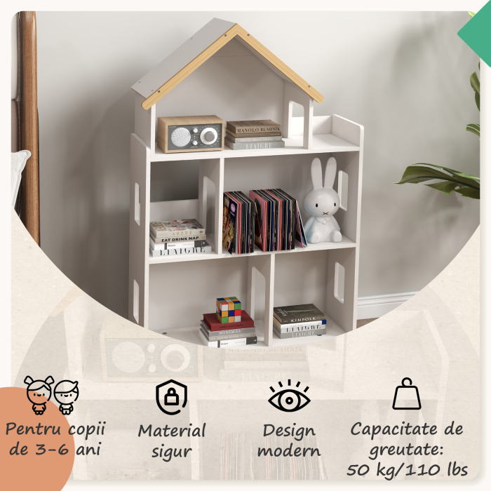  Dulap Organizator Jucarii Copii - 3 Nivele cu Raft Carti [5]
