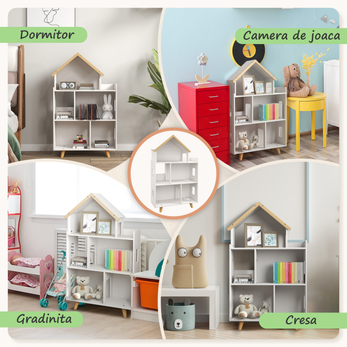  Dulap Organizator Jucarii Copii - 3 Nivele cu Raft Carti [6]