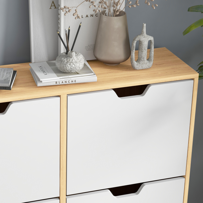  Dulap Pantofar Modern cu 4 Sertare Rabatabile si Raft Reglabil, Organizator de Depozitare pentru Dulap Pantofar de Hol pentru 16 Perechi de Pantofi, Natur [8]